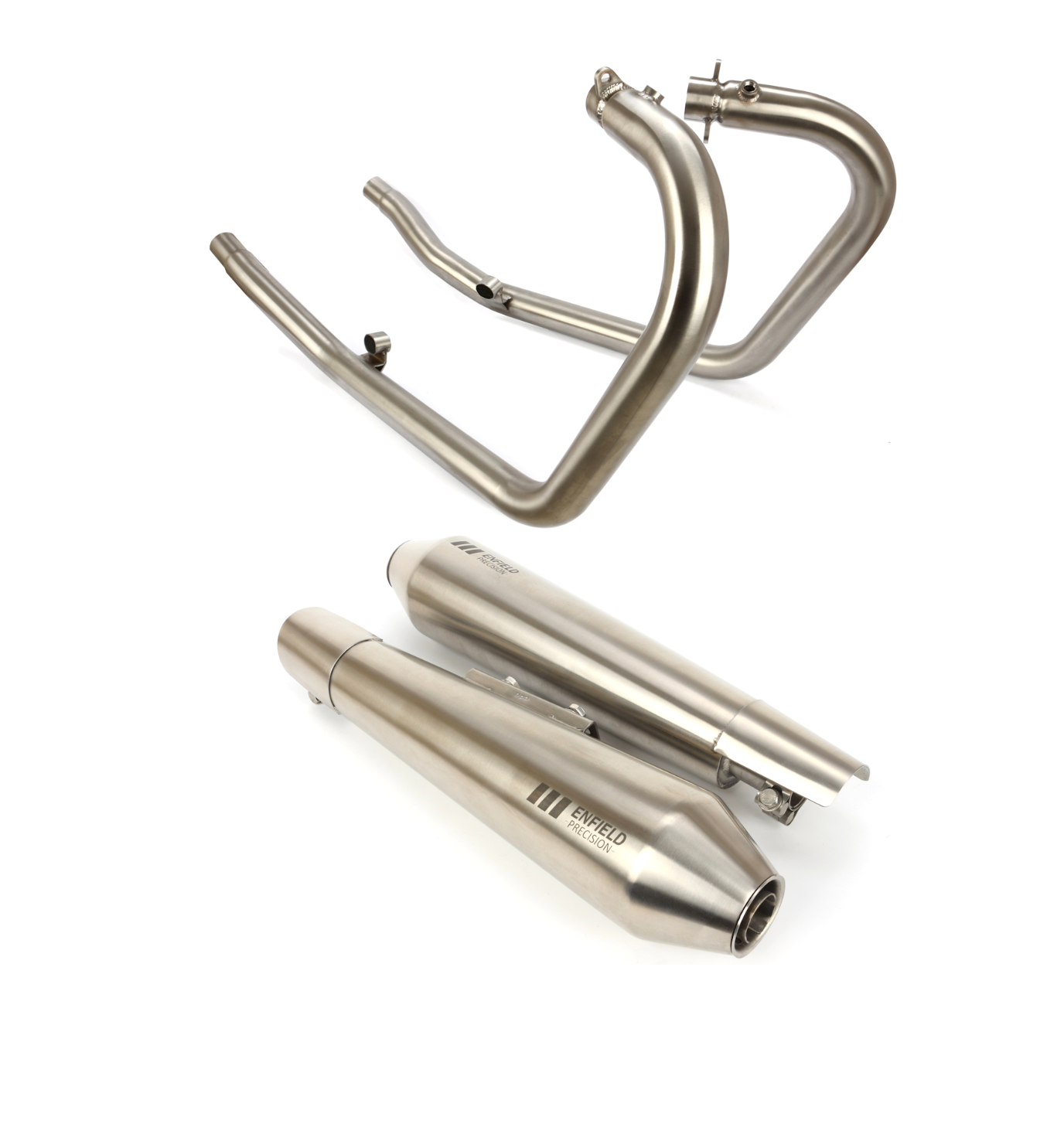 LIGNE D’ÉCHAPPEMENT COMPLÈTE FREE FLOW – ENFIELD PRECISION – INOX BROSSÉ