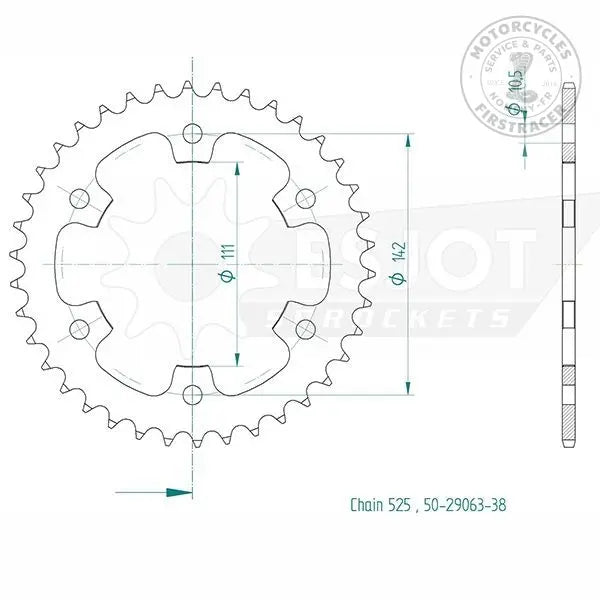 Couronne 38 dents acier noire Royal Enfield Interceptor 650 Firstracer