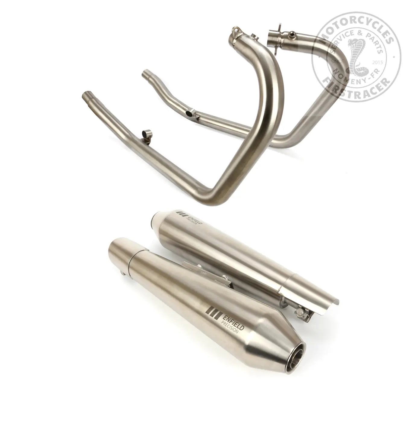 LIGNE D’ÉCHAPPEMENT COMPLÈTE FREE FLOW – ENFIELD PRECISION – INOX BROSSÉ Firstracer