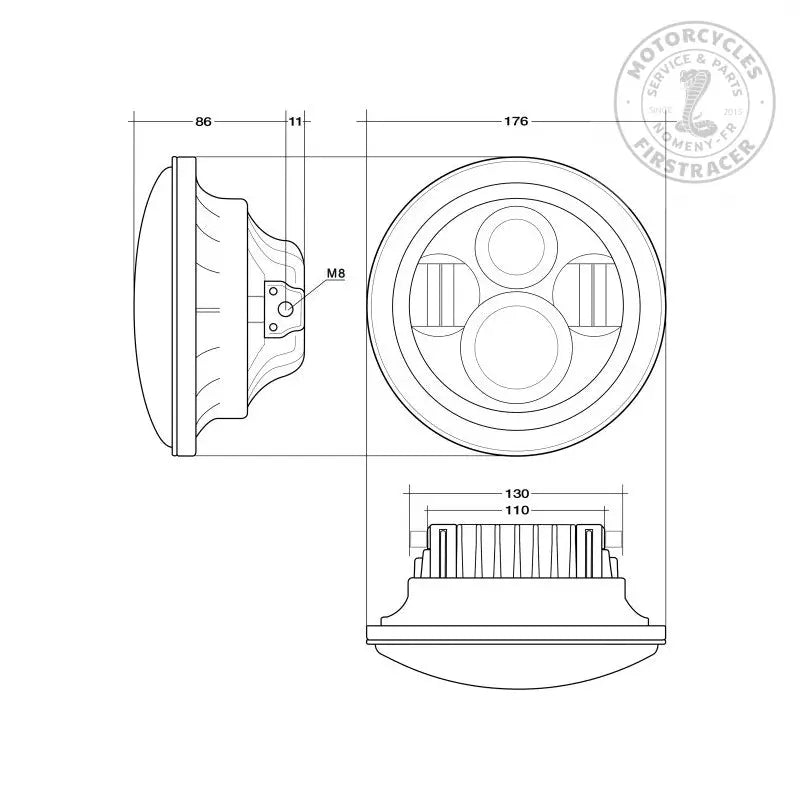 Phare LED DRAGON LIGHT Ø176 mm – BARRACUDA Firstracer