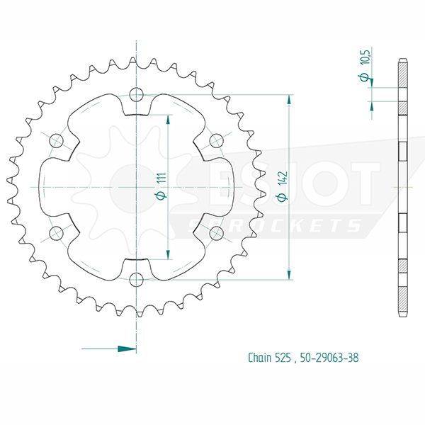 Couronne 38 dents acier noire Royal Enfield Interceptor 650