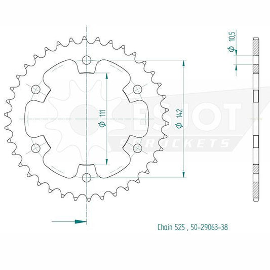 Couronne 38 dents acier noire Royal Enfield Interceptor 650