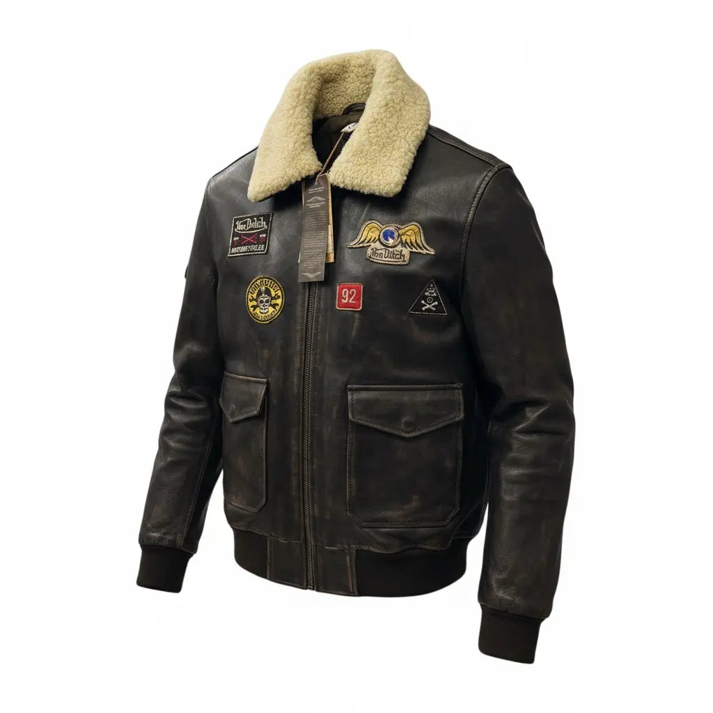 Von Dutch Pilot Jacket – Aged Brown Leather - Firstracer