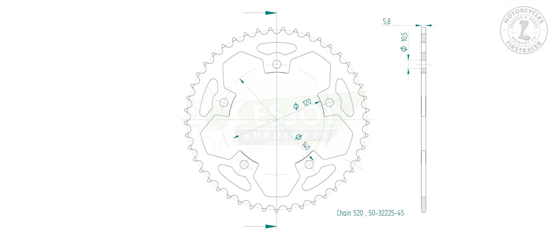 COURONNE ARRIÈRE – 47 DENTS – PAS 520 Firstracer