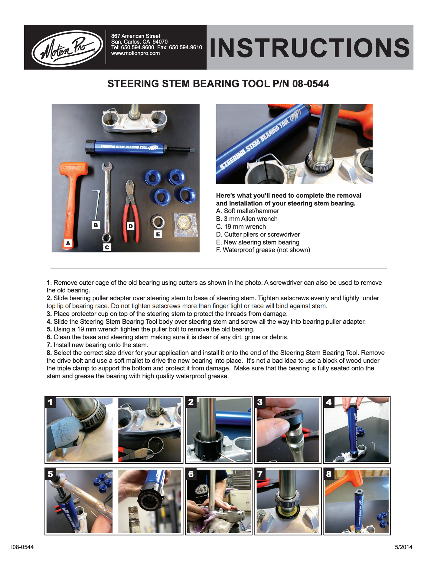 Outils d’insertion / extraction de roulements de direction MOTION PRO