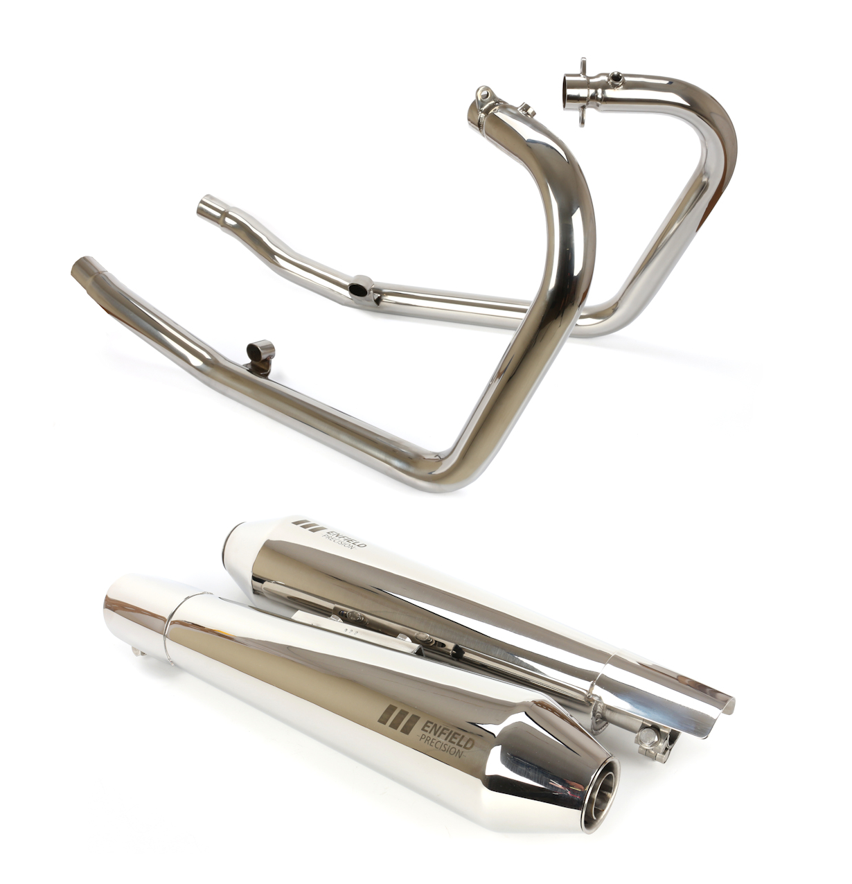 LIGNE D’ÉCHAPPEMENT COMPLÈTE FREE FLOW – ENFIELD PRECISION – INOX POLI