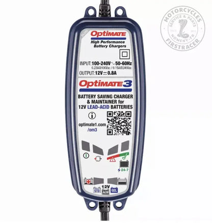 Chargeur de batterie OptiMate 3 – 12V, 7 étapes de charge automatique Firstracer
