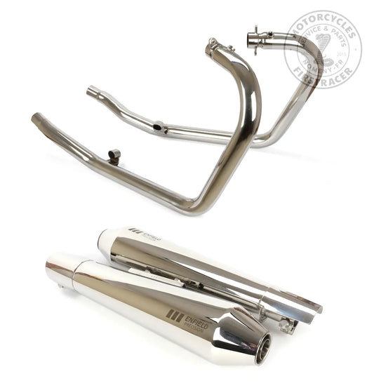 LIGNE D’ÉCHAPPEMENT COMPLÈTE FREE FLOW – ENFIELD PRECISION – INOX POLI Firstracer