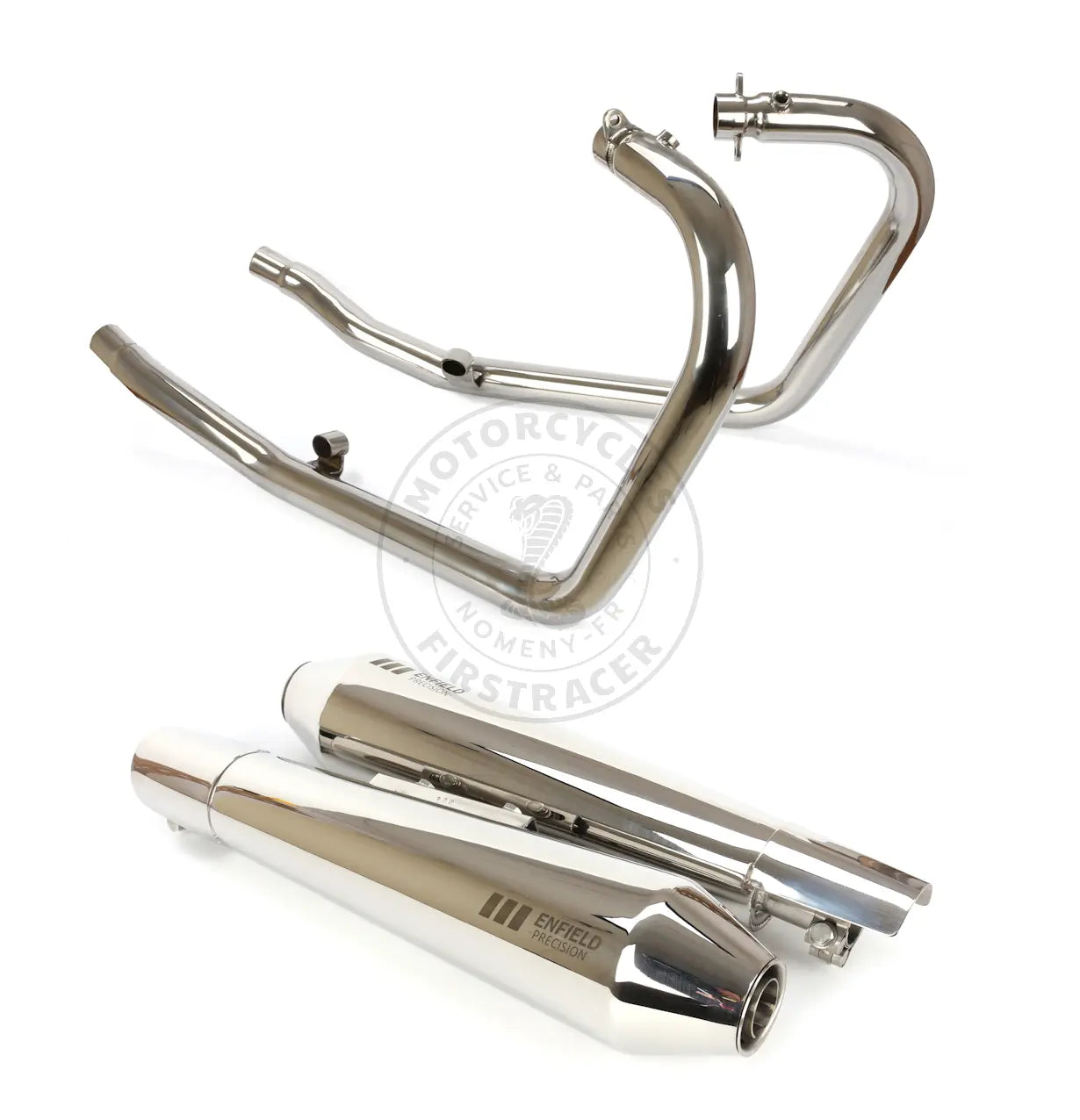 LIGNE D’ÉCHAPPEMENT COMPLÈTE FREE FLOW – ENFIELD PRECISION – INOX POLI Firstracer