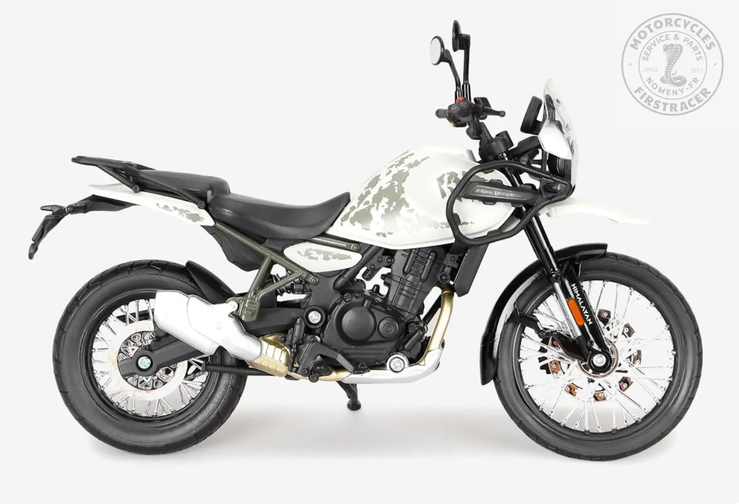 ROYAL ENFIELD HIMALAYAN 450 – MODÈLE RÉDUIT 3D&nbsp;KAMET WHITE ÉCHELLE 1:12 Firstracer