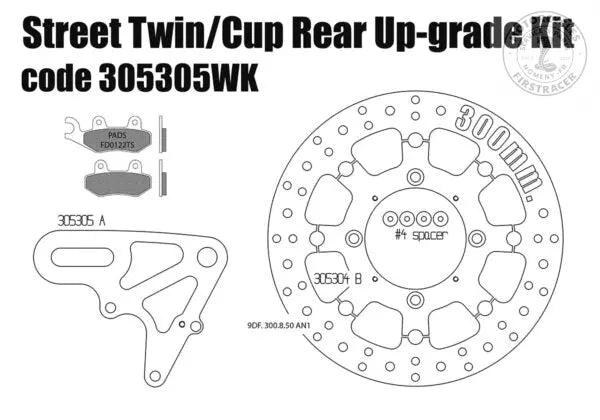 TRIUMPH STREET TWIN & STREET CUP – KIT DISQUE DE FREIN ARRIÈRE FLOTTANT ET PLAQUETTES CODE 305305WK Firstracer