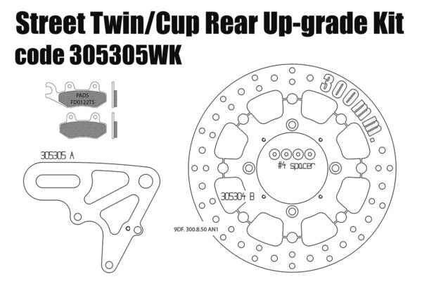 TRIUMPH STREET TWIN & STREET CUP – KIT DISQUE DE FREIN ARRIÈRE FLOTTANT ET PLAQUETTES CODE 305305WK